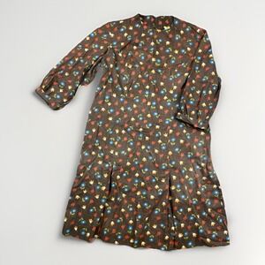 VTG 60s Beeline Fashions Floral Day Dress Women's Size S/M Pleated Long Sleeve